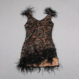 FEATHER DETAIL SEQUIN MINI DRESS IN BLACK