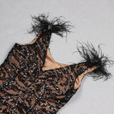 FEATHER DETAIL SEQUIN MINI DRESS IN BLACK