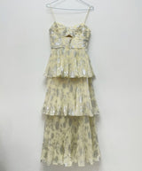 JACQUARD TIERED MIDI DRESS IN GRAY DRESS STYLE OF CB