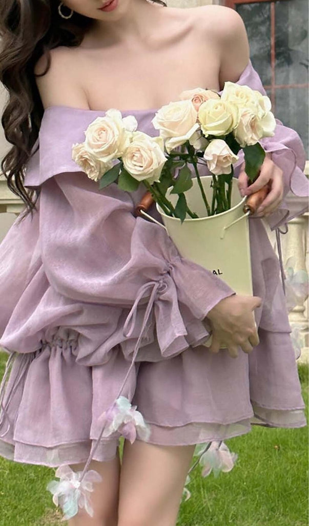 LACE COLD-SHOULDER MINI DRESS IN PURPLE styleofcb 