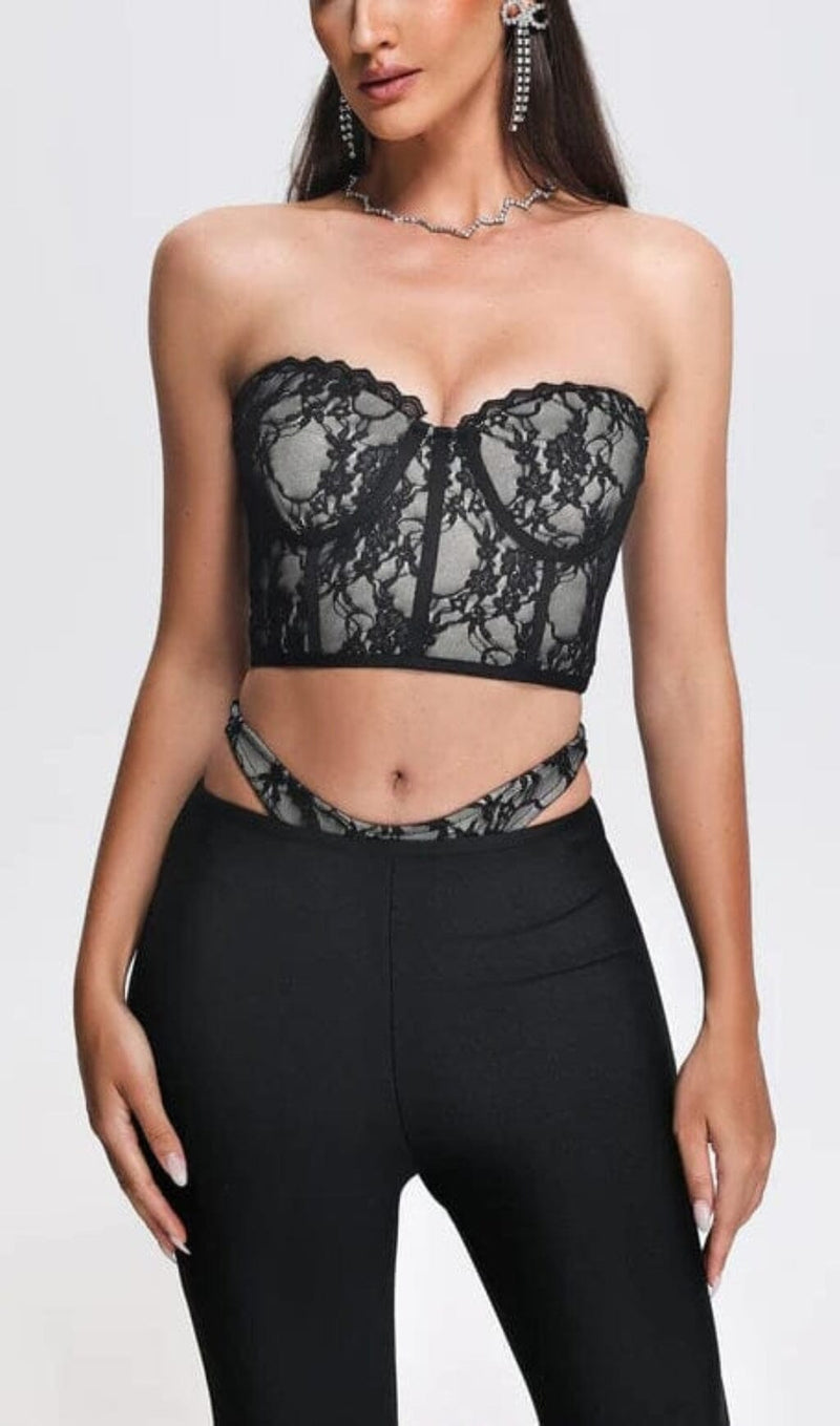 LACE CUTOUT FLARE TWO PIECE SET IN BLACK DRESS STYLE OF CB 