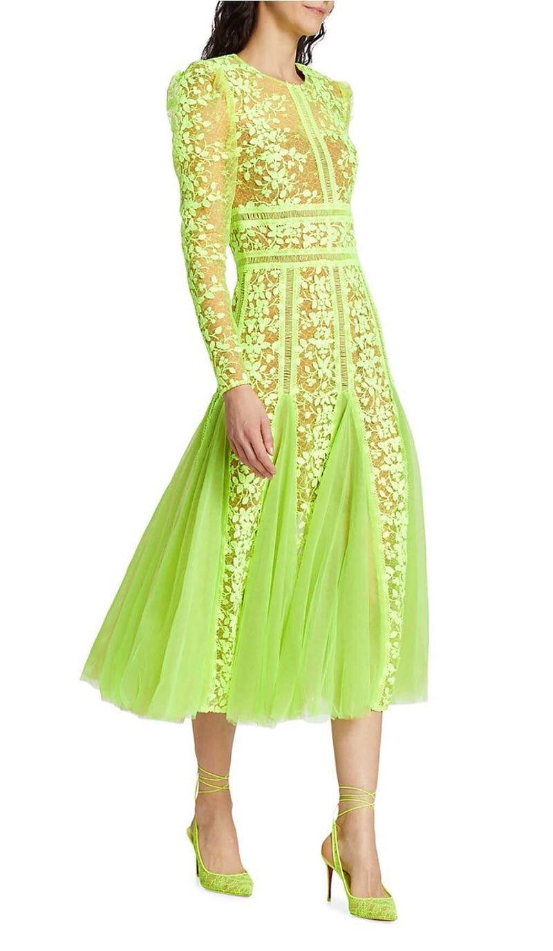 LACE PLATED MIDI DRESS IN GREEN DRESS STYLE OF CB