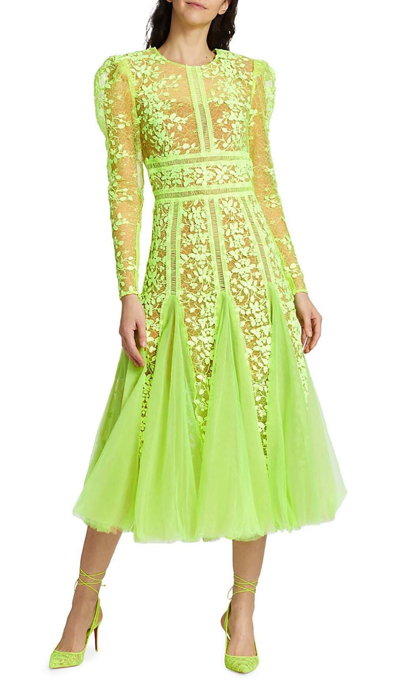 LACE PLATED MIDI DRESS IN GREEN DRESS STYLE OF CB