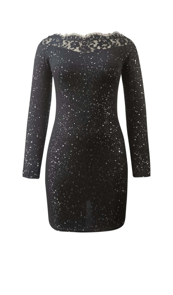 LACE STITCHING GLITTER MINI DRESS IN BLACK DRESS sis label 