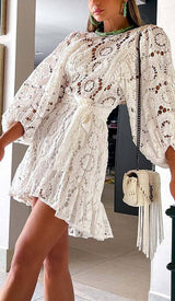 LANTERN SLEEVE MINI DRESS IN WHITE DRESS STYLE OF CB 