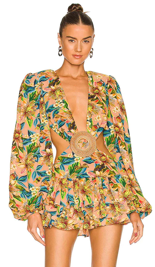 LONG SLEEVE CUTOUT MINI DRESS IN MULTICOLOR DRESS STYLE OF CB 