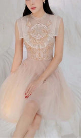 MESH EMBROIDERED SKATER DRESS IN PINK DRESS STYLE OF CB 