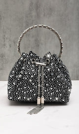 MATTEA CRYSTAL EMBELLISHED BUCKET BAG IN BLACK