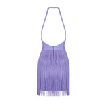 PURPLE HALTER TASSEL BACKLESS MINI DRESS