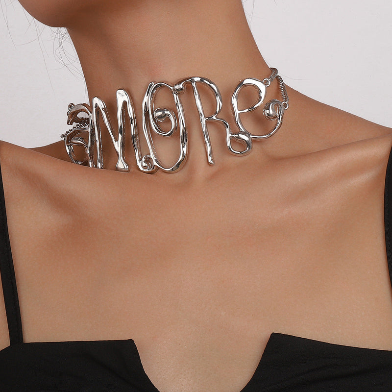 SILVER EXAGGERATED LETTER CHOKER