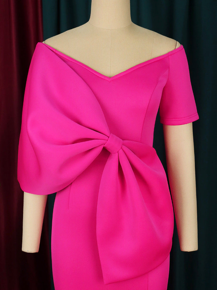 PINK BOW-KNOT MIDI DRESS