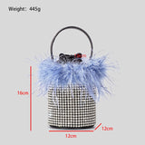 FEATHER RHINESTONE BUCKET BAG IN BLUE Bags Oh CICI 