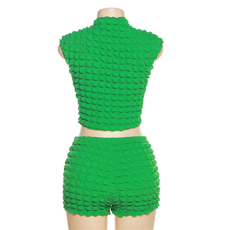 SEERSUCKER GINGHAM SHORTS SET IN GREEN