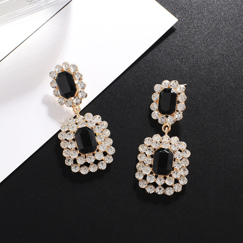 HUNTER RHINESTONE GEM DROP EARRINGS IN BLACK