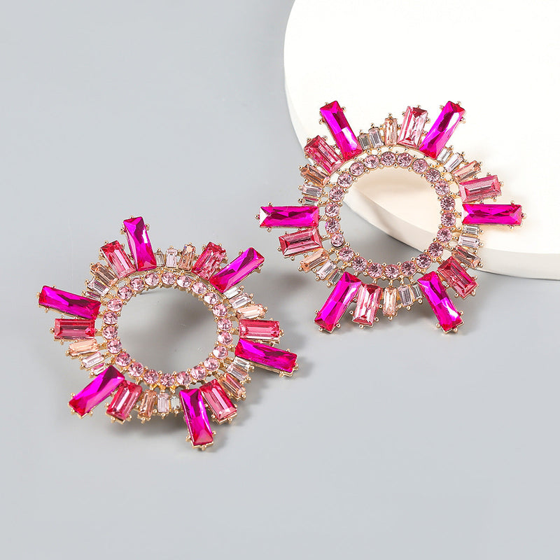 ANISA CRYSTAL HOOP EARRINGS IN PINK