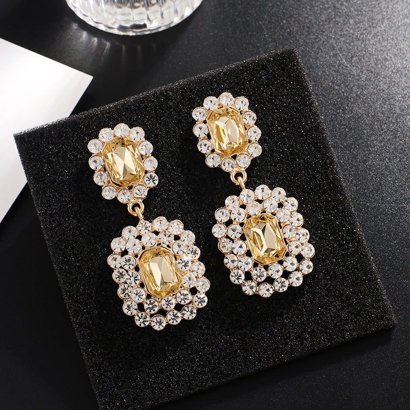 HUNTER RHINESTONE GEM DROP EARRINGS IN CHAMPAGNE