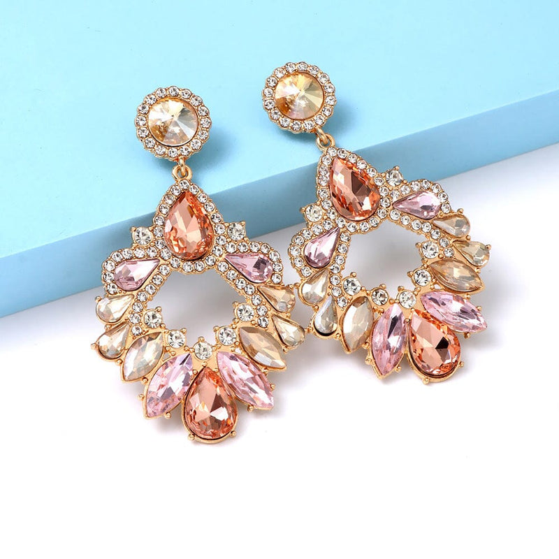 PINK CRYSTAL CHANDELIER DROP EARRINGS JEWELLERY styleofcb 