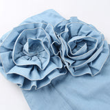 STRAPLESS FLOWER DENIM DRESS