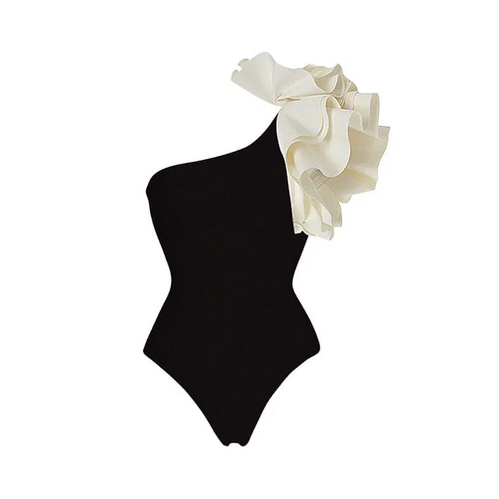 EXAGGERATED RUFFLE SWIMSUIT IN BLACK styleofcb 