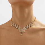 GOLD RHINESTONE V-SHAPED NECKLACE