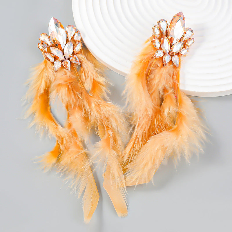 RHINESTONE FEATHER EARRINGS