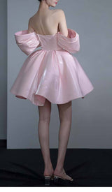 OFF SHOULDER SATIN MINI DRESS IN PINK DRESS styleofcb