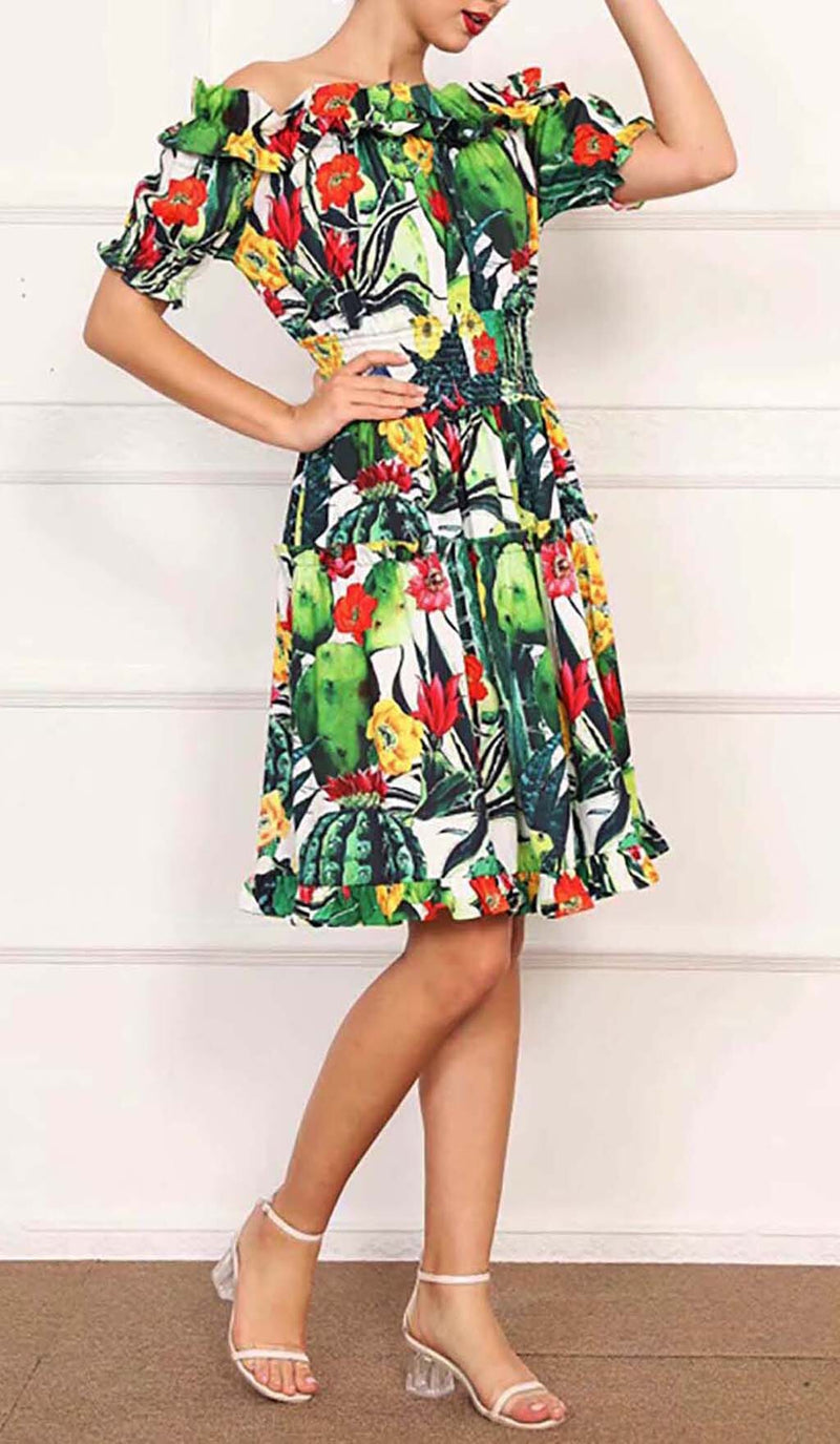 ONE SHOULDER CACTUS MINI DRESS IN GREEN DRESS STYLE OF CB