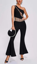 ONE-SHOULDER FLARED-LEG JUMPSUIT IN BLACK DRESS STYLE OF CB 