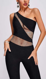 ONE-SHOULDER FLARED-LEG JUMPSUIT IN BLACK DRESS STYLE OF CB 