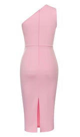 ONE SHOULDER SLIT MIDI DRESS IN PINK