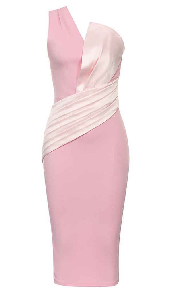 ONE SHOULDER SLIT MIDI DRESS IN PINK