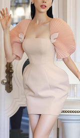 PLEATED SHOULDER MINI DRESS IN PINK DRESS styleofcb 