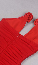 PLUNGING HALTER NECKLINE MINI DRESS IN RED