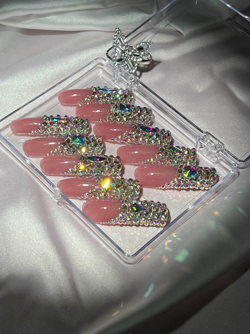 PINK CRYSTAL COFFIN HANDMADE PRESS ON NAILS