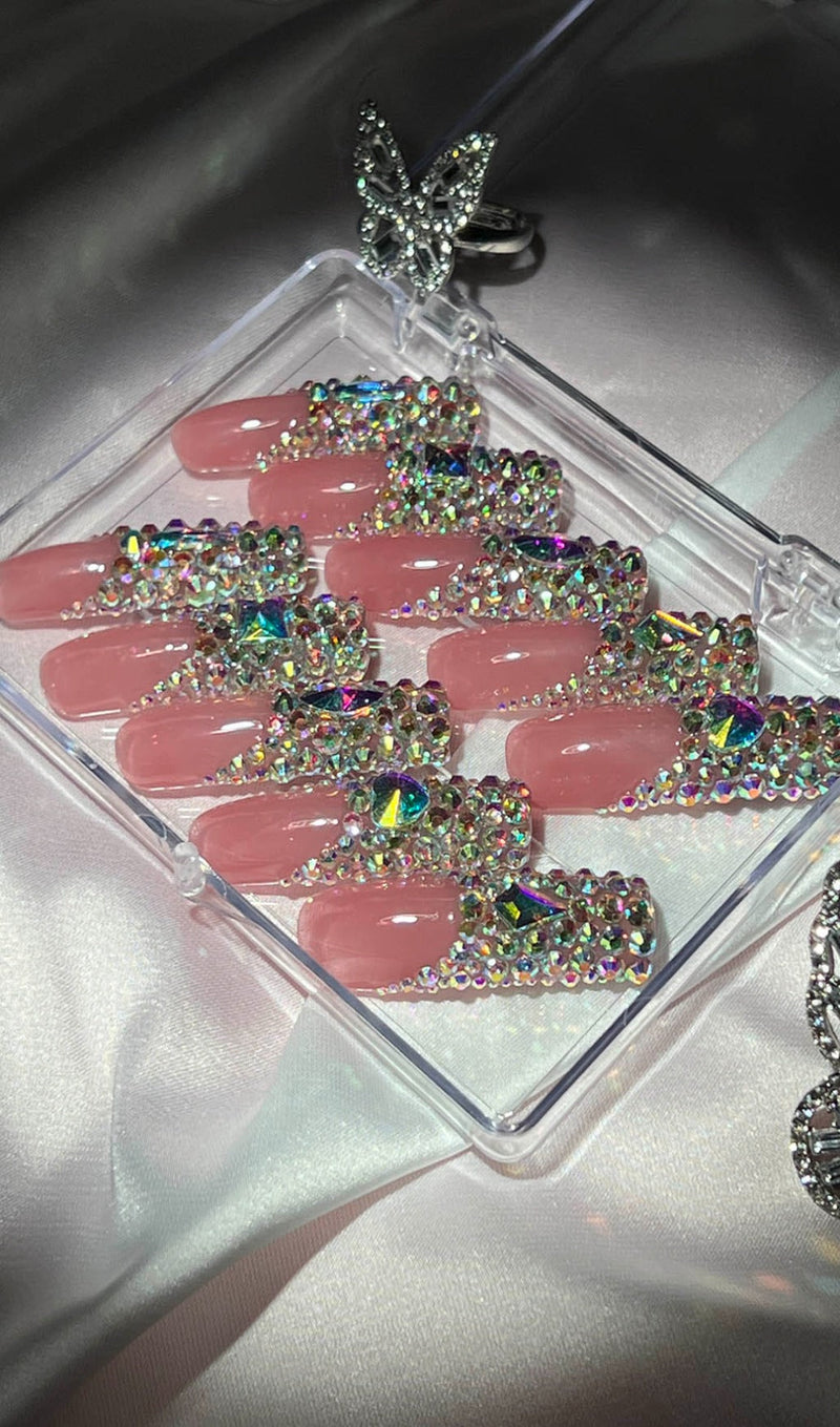 PINK CRYSTAL COFFIN HANDMADE PRESS ON NAILS