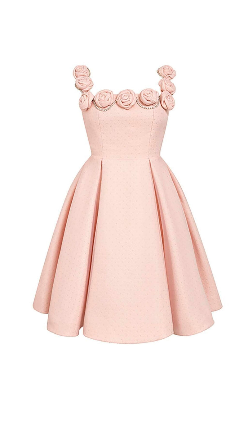 RHINESTONE ROSE APPLIQUE MINI DRESS IN PINK DRESS styleofcb 