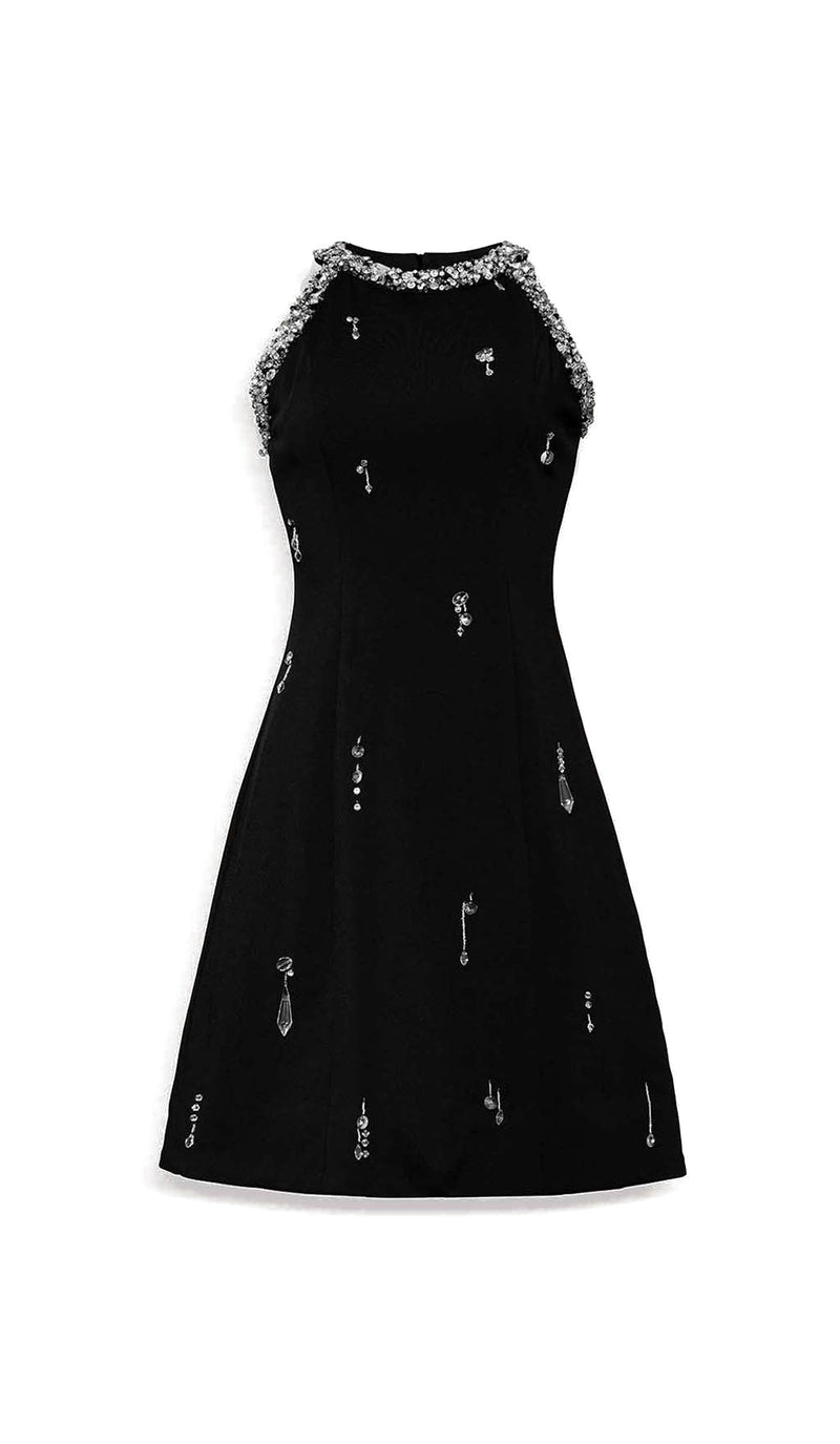 RHINESTONE EMBELLISHED SUNDRESS IN BLACK