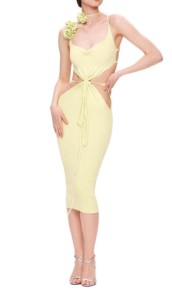 RIBBED CUT OUT MIDI DRESS IN YELLOW DRESS styleofcb 