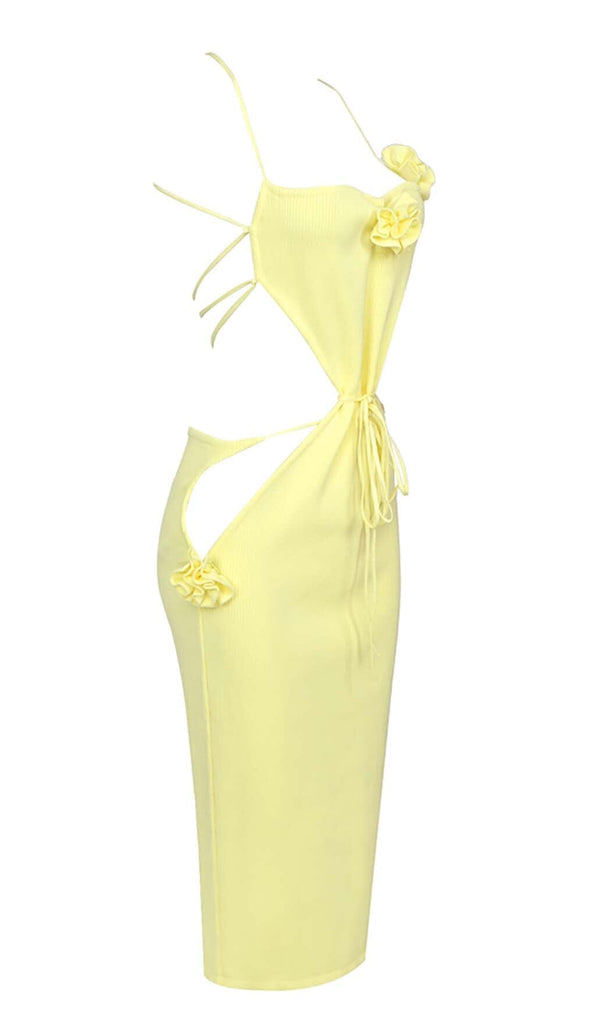 RIBBED CUT OUT MIDI DRESS IN YELLOW DRESS styleofcb 