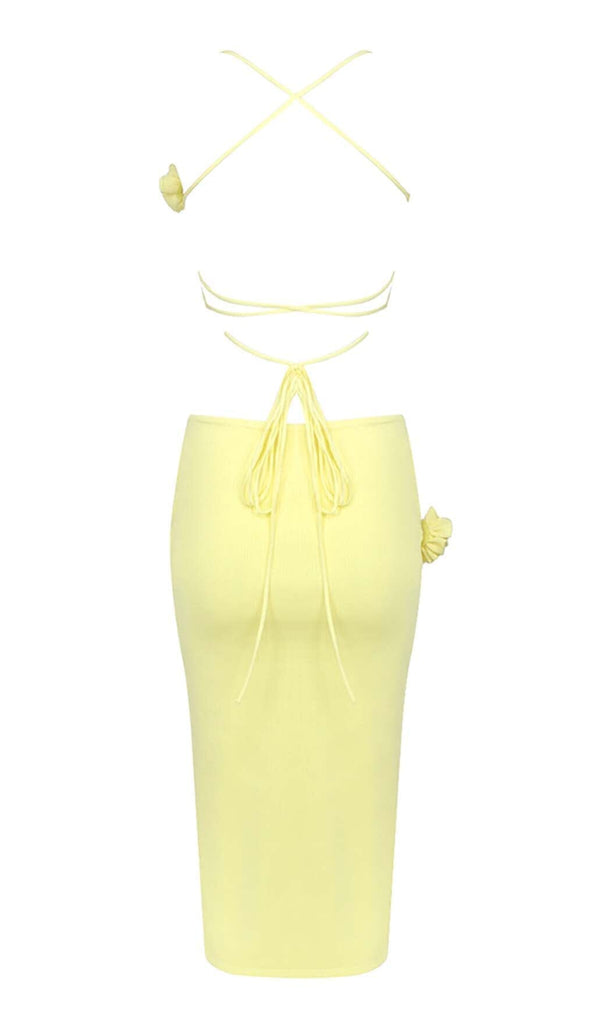 RIBBED CUT OUT MIDI DRESS IN YELLOW DRESS styleofcb 