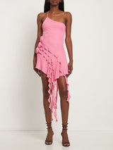 ROSE-DETAIL RUFFLED MINI DRESS IN PINK DRESS styleofcb 