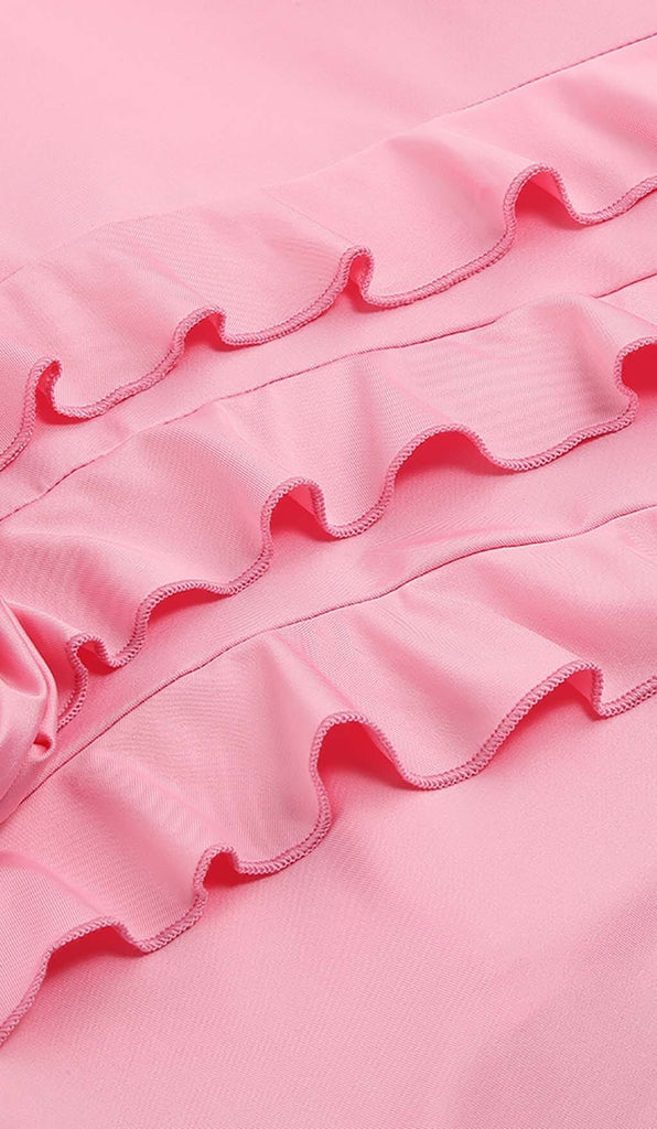 ROSE-DETAIL RUFFLED MINI DRESS IN PINK DRESS styleofcb 