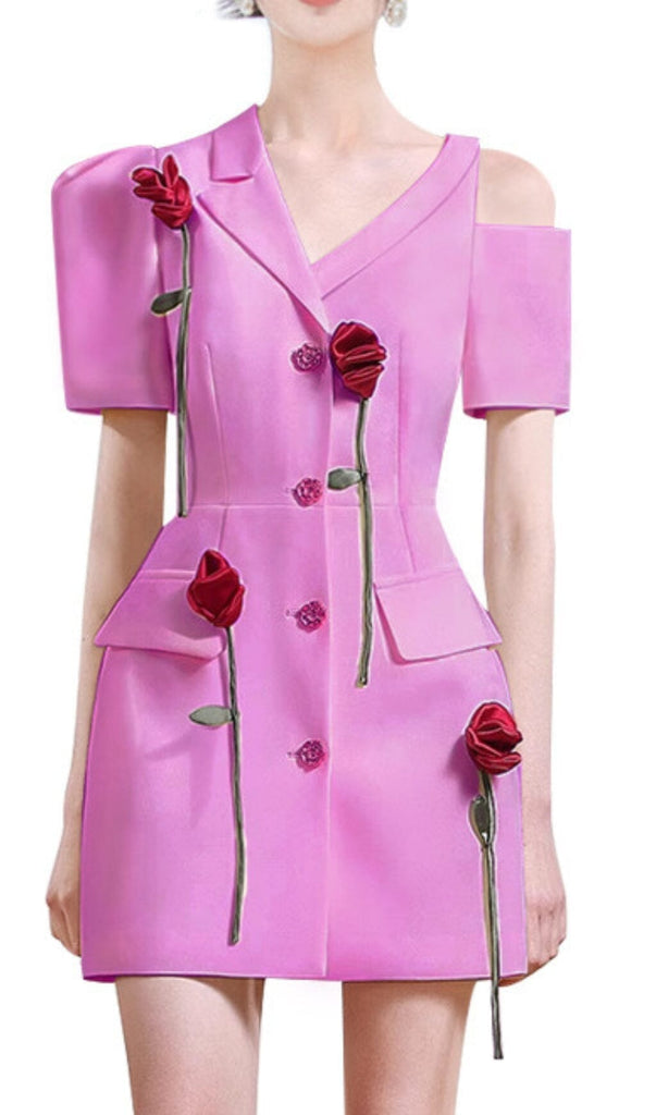 ROSE-EMBELLISHED ASYMMETRIC JACKET DRESS IN PINK DRESS styleofcb 