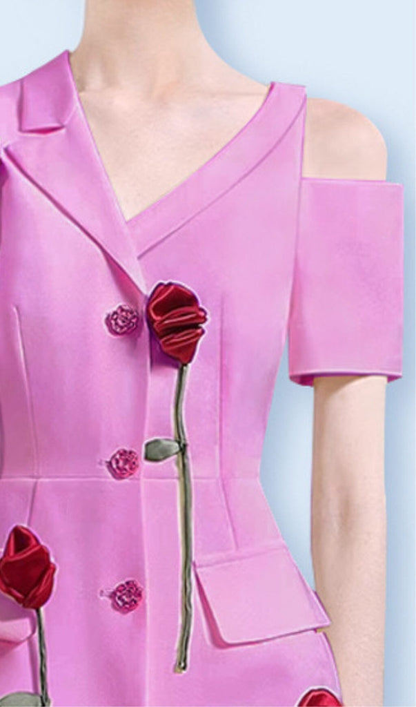 ROSE-EMBELLISHED ASYMMETRIC JACKET DRESS IN PINK DRESS styleofcb 