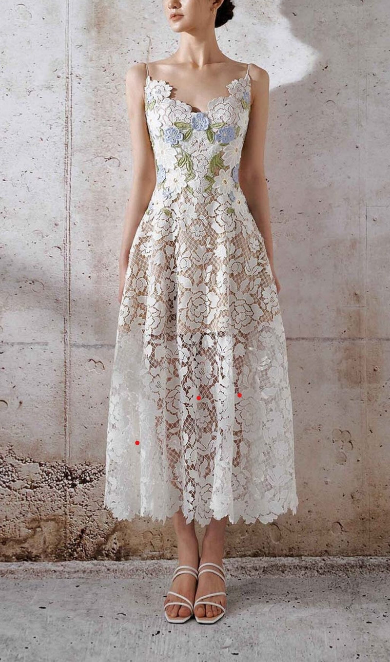 ROSES LACE A-LINE MIDI DRESS IN WHITE DRESS STYLE OF CB 