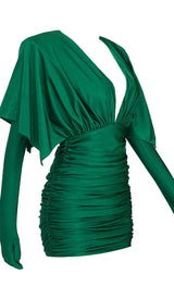 RUCHED SATIN MINI DRESS IN GREEN sis label 