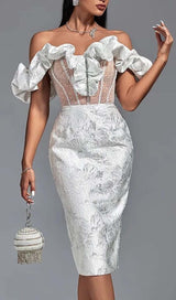 RUFFLE CORSET MIDI DRESS IN WHITE DRESS STYLE OF CB 