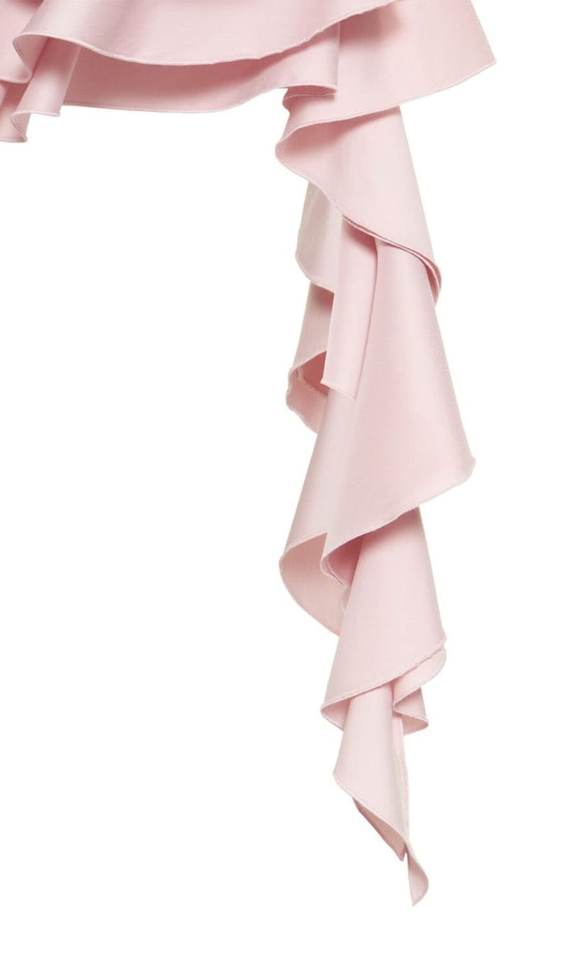 RUFFLE-DETAIL HALTER CROP TOP IN PINK DRESS STYLE OF CB 