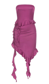 RUFFLED SATIN MINI DRESS IN GRAPE