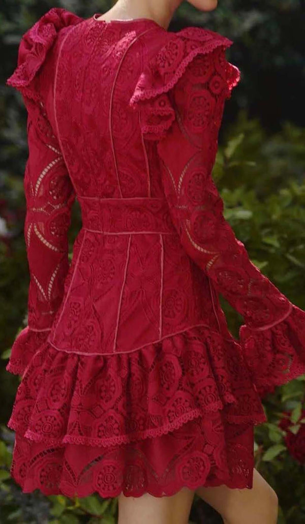 RUFFLED TIERED MINI DRESS IN RED DRESS STYLE OF CB 